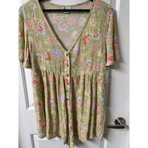 NWT Women's Billabong Floral Romper Size S Green Cute Summer Spring Fall Beach